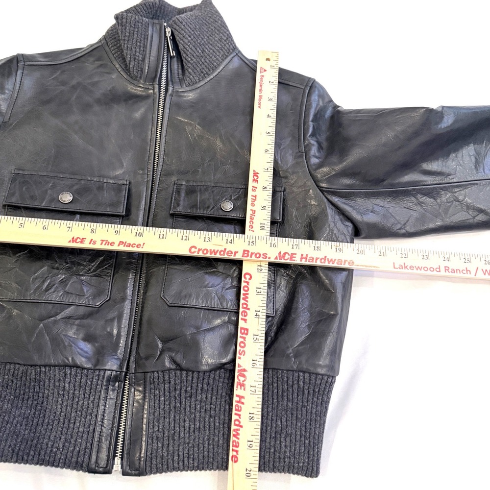 The Kooples Black Distressed Leather‎ Bomber Cropped Jacket Size FR 3 US 8 L - Picture 7 of 13